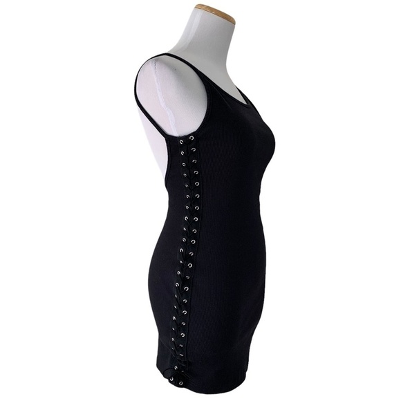 Silence + Noise Side Lace Ribbed Tank Dress Size Small Black - Picture 1 of 14